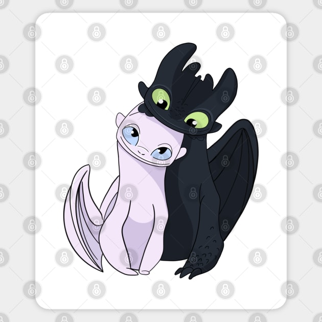 Couple dragons, toothless and light fury in love, fanart how to train your dragon Sticker by PrimeStore